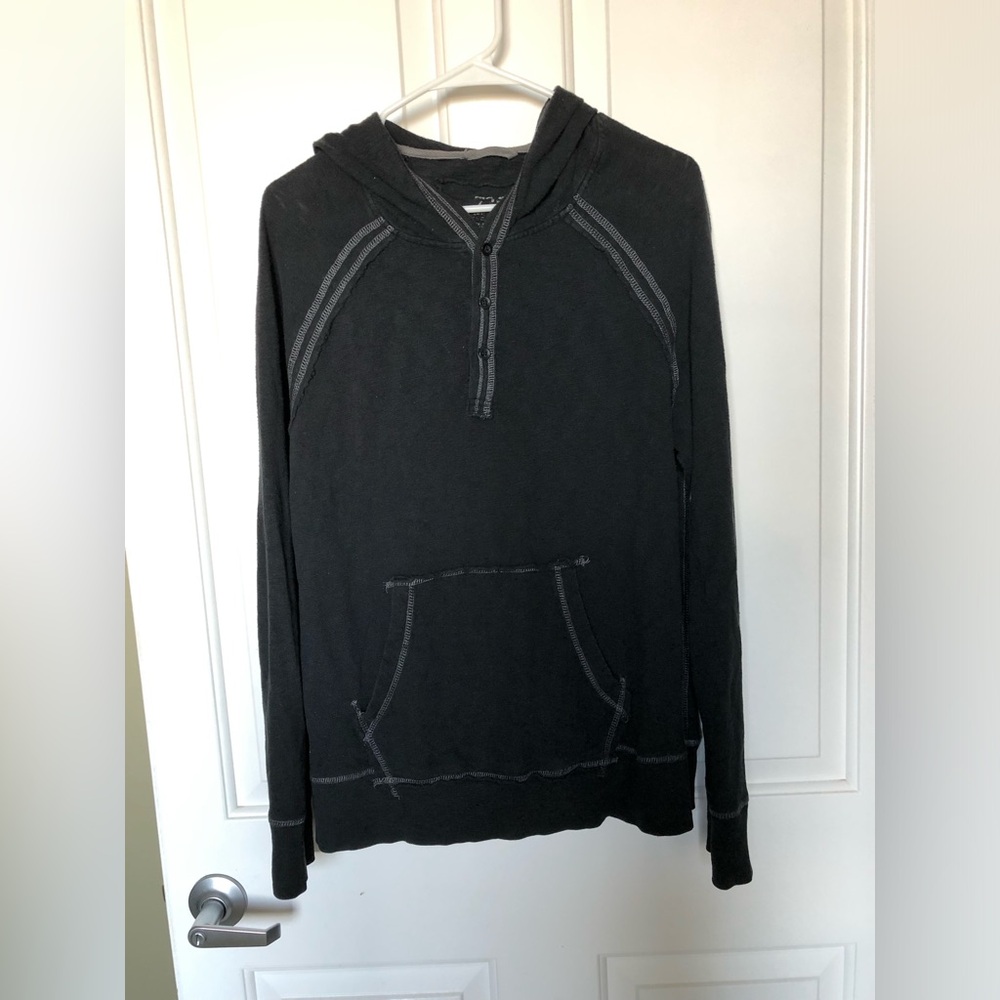 725 Men's Black Hooded Pullover 100% Cotton Sweater Size Small